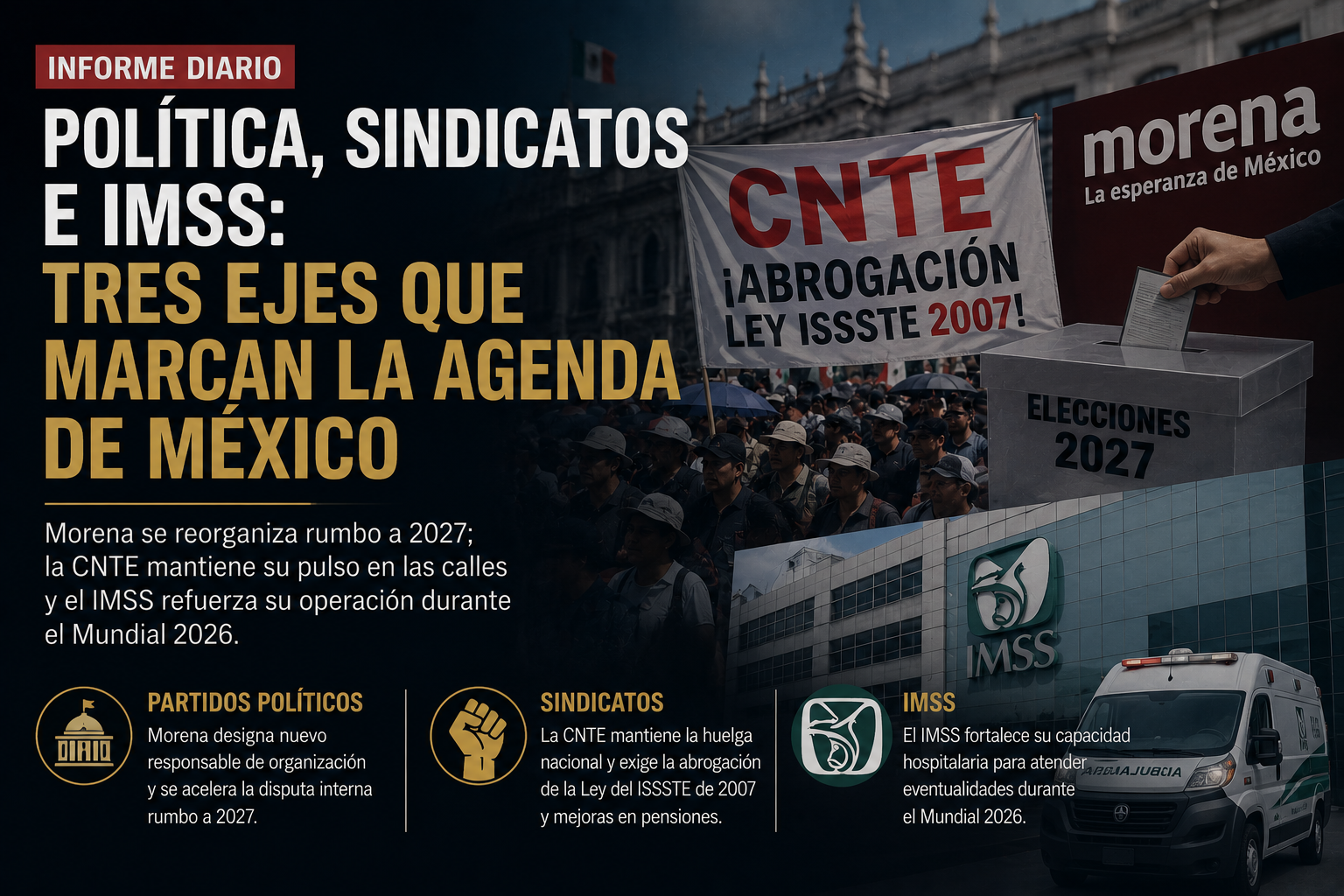 Morena reordena su maquinaria rumbo a 2027, la CNTE mantiene presión y el IMSS entra en operación mundialista